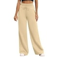 thumbnail image 2 of Women's Wide Leg Sweatpants Double Waisted Baggy Sweat Pants with Pockets Beige S, 2 of 5