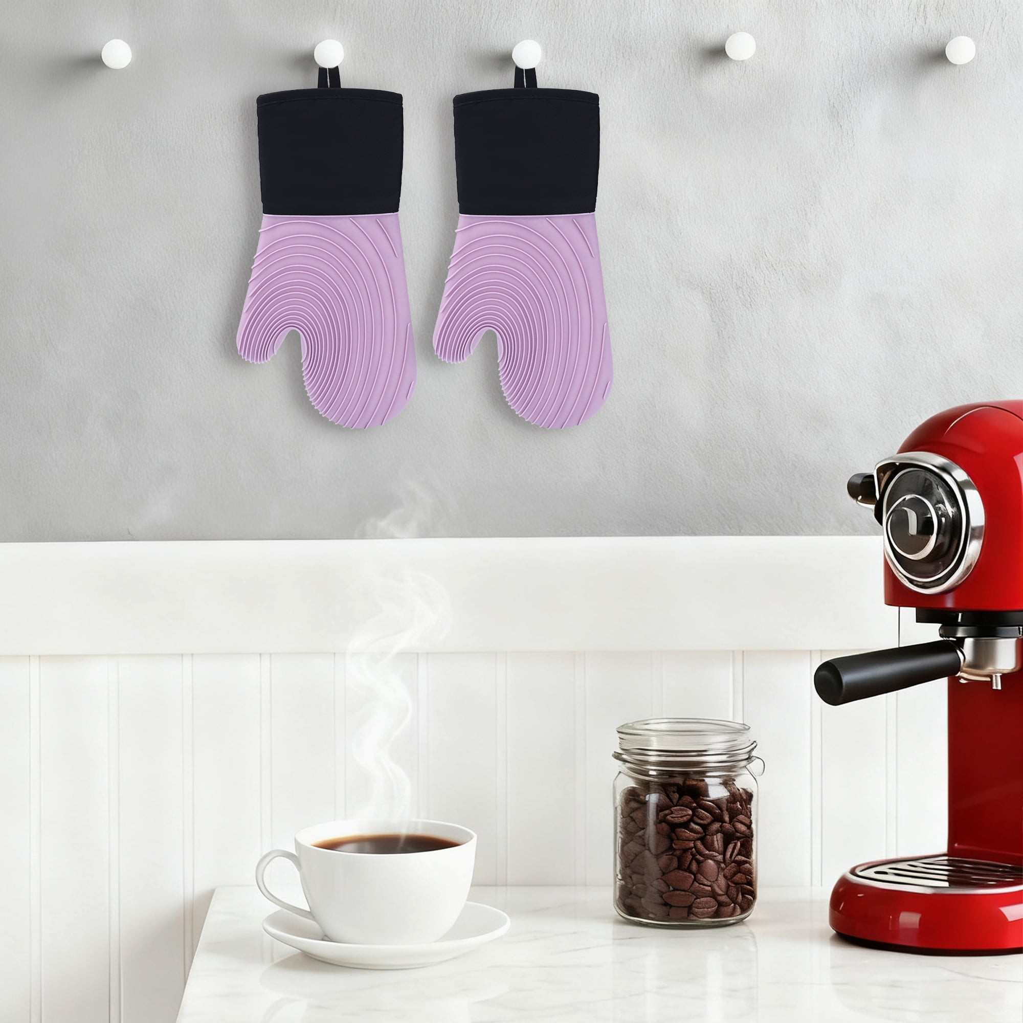 Unique Bargains Cotton Oven Mitts Heat-Resistant Cooking Gloves Purple 13.4x7.1inch