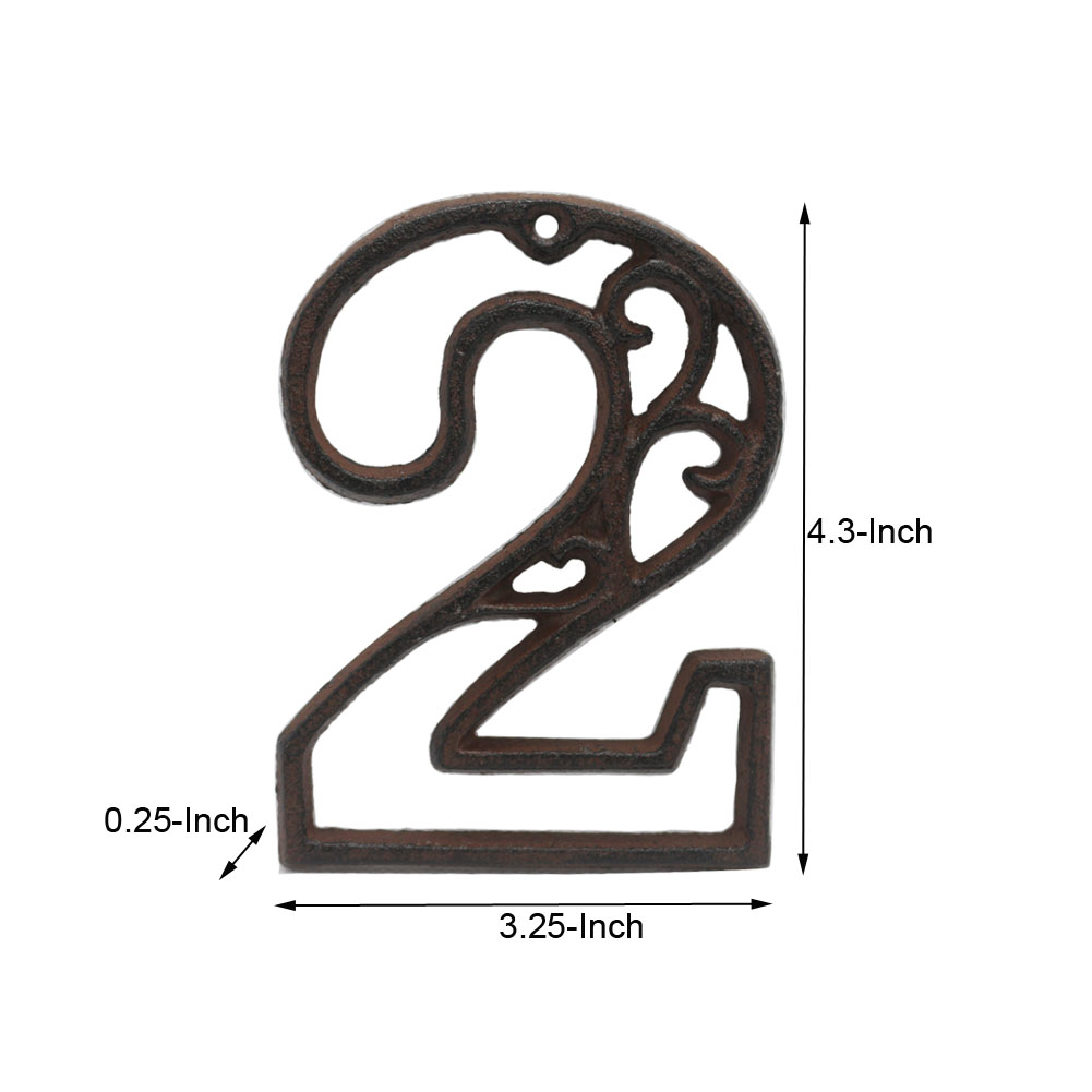 Decorative Vintage Cast Iron Metal House Numbers 4.3-Inch Rustic Hollowed Arabic Numbers 0 to 9 Cast Metal Address Number Home Garden Yard Mailbox Hanging Wall Sign Letters Decor(2) - image 2 of 5