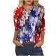 thumbnail image 1 of Camiseta Casual Suelta Del Botón Impreso Del Día de la Independencia de la Mujer de Manga Superior de 3/4 para el Hogar Y el Uso Diario, 1 of 4