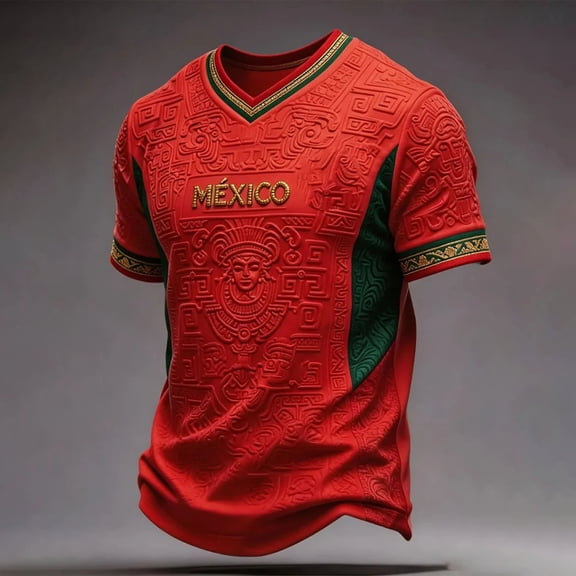 Mexico Soccer Jersey Shirts Men Short Sleeve V Neck Tee Fashion 3D Print Summer Tops