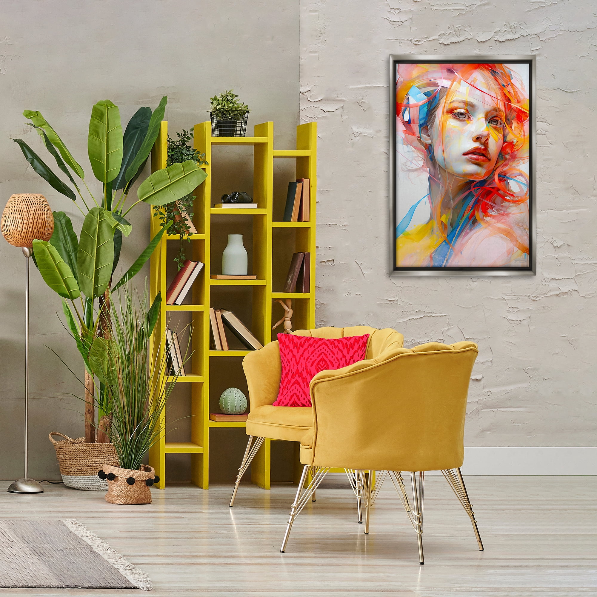 Stupell Industries Swirling Hair Portrait Novelty Painting Gray Floater Framed Art Print Wall Art, 21 x 31