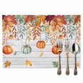 thumbnail image 2 of Thanksgiving Pumpkin Placemats Set of 4 Autumn Orange Green Leaves Vintage Wood Texture Heat Insulated Linen Place Mats, Washable Stain-Proof Table Mats for Dining Tables Holiday Decor 13x19inch, 2 of 9