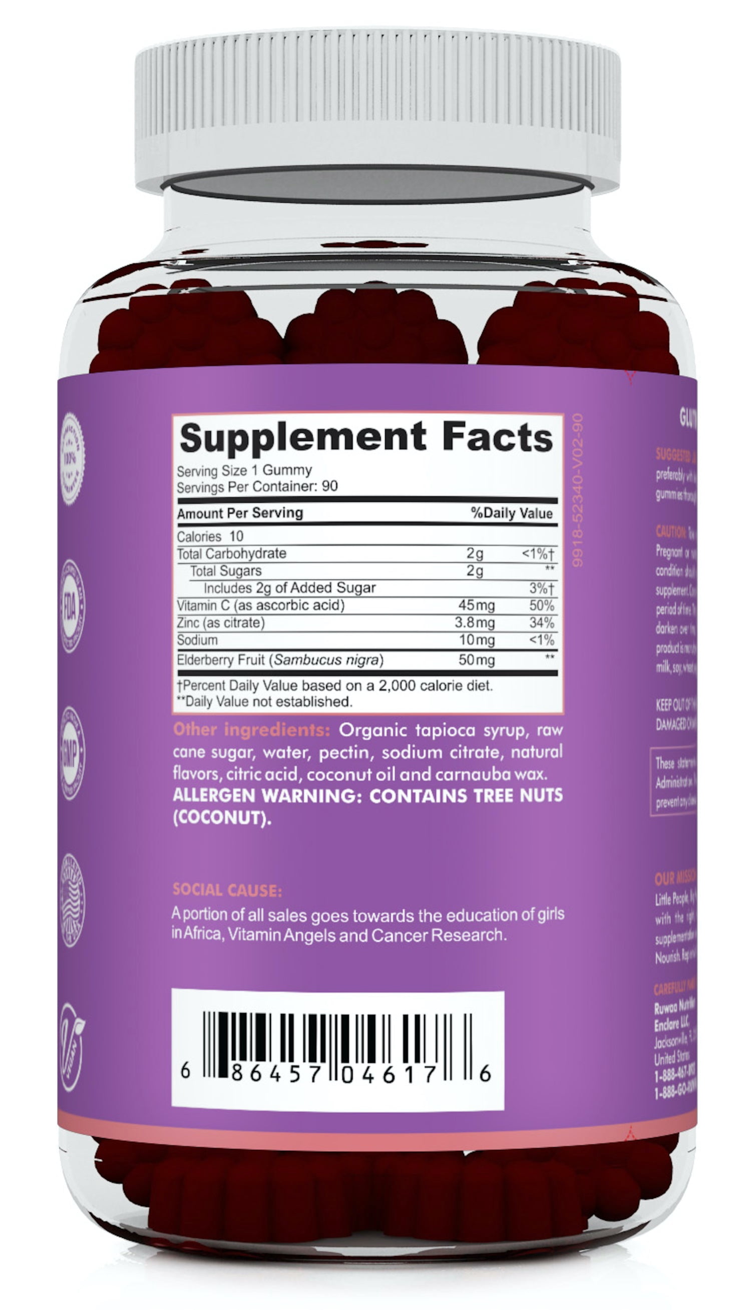 Ruwaa Nutrition Kids Elderberry Gummies with Zinc and Vitamin C Immune Support 90 Capsules with Box