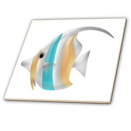 Orange Ceramic Tiles 3dRose Cute Aqua, Light Orange, and White Striped Tropical Fish Illustration - Ceramic Tile, 6-inch ()