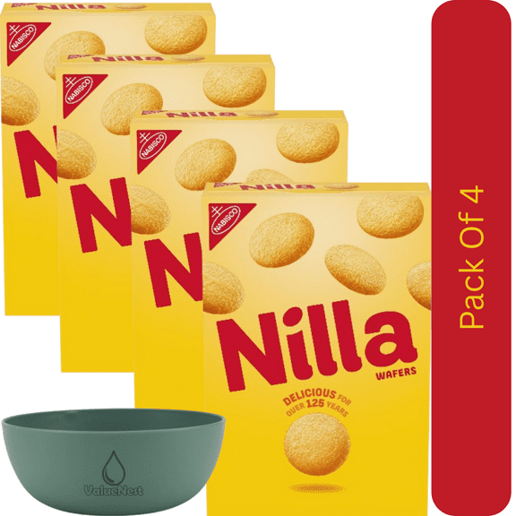 NILLA Wafers Cookies, Vanilla Wafers, 11 oz-4pk, With Olive Green Bowl By ValueNest