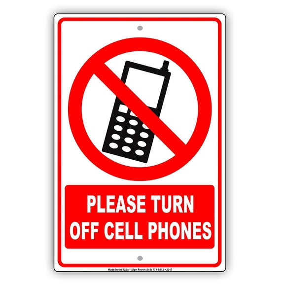 Please Turn Off Cell Phones With Graphic Restriction Caution Alert Warning Notice Aluminum Metal Sign 8"x12" Plate