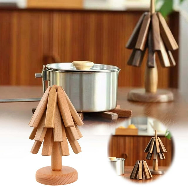 Wooden Tree Trivet Set for Hot Pots and Teapots Natural Kitchen Dining Tabletop Decorative Functional Heat Mat