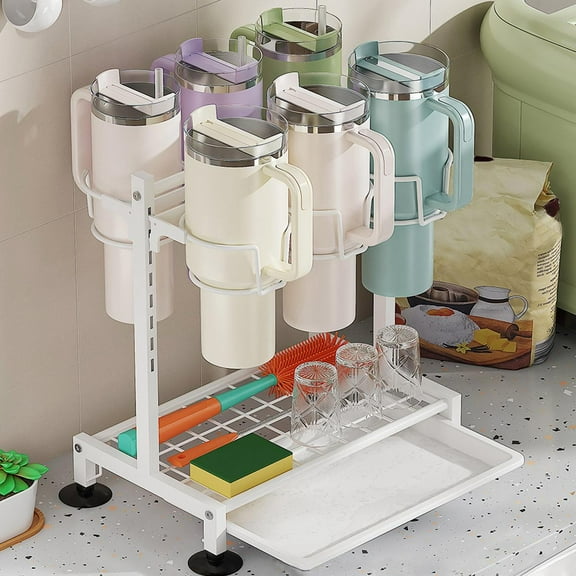 Large Capacity Kitchen Cup Organizer Rack – Household Water Bottle Storage Shelf for Countertop, Mug Holder Stand for Insulated Cups, Space-Saving Kitchen Storage Rack