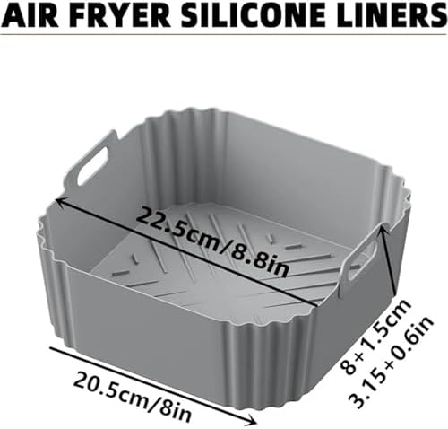 Air Fryer Silicone Liners for Ninja AF140 AF141 AF180 AF181 Air Fryer for Philips HD9270 Basket Baking,9inch Reusable square,Black×2 pack
