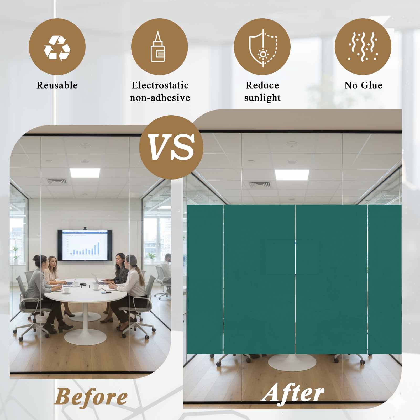 Static Cling Non Adhesive Window Film, Dark Green Window Privacy Film Frosted, Farmhouse Solid Green Color Modern Art Opaque Window Coverings for Small Windows, Home, 17.7 x 39.3 Inches