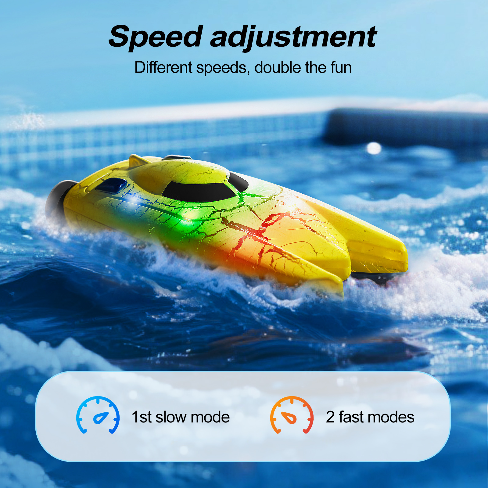 LED Light RC Boat Remote Control Pool Water Toys for Kids Ages 8-12 Adults Lakes Bathtub Toy with Whole Body Waterproof,Low Battery Alarm,2.4Ghz,Control Range 50M,Rechargeable Battery