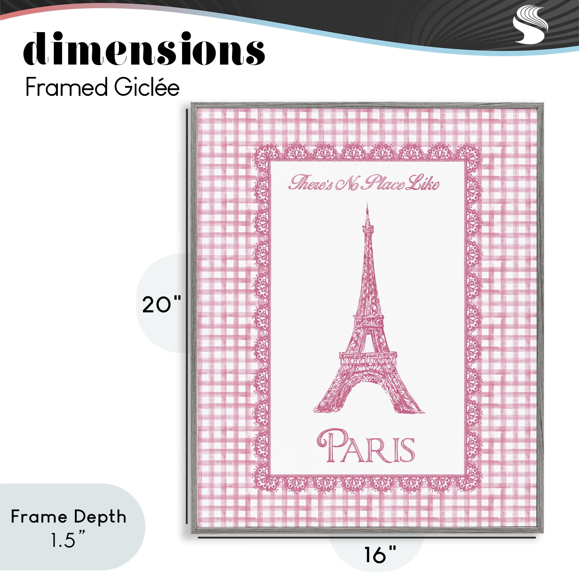 Stupell Industries No Place Like Paris Pink Lace Gray Framed Giclee Art, design by Conrad Knutsen