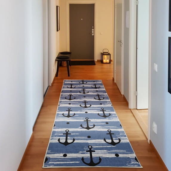 Marine Decorative Rug, Anchors and Skulls Crossed Bones Dots Pirate Horror Fear Seaman Illustration Art, Quality Carpet for Bedroom Dorm and Living Room, 6 Sizes, Dark Violet, by Ambesonne