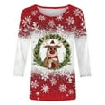 thumbnail image 4 of zaveiop Christmas Sales Shirts for Women 3/4 Length Sleeve Tops Cartoon Reindeer Casual Crewneck Sweatshirts Ugly Xmas Sweater Blouses (Army Green, ), 4 of 4