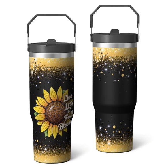 30 Oz Tumbler Big Sunflower Tumbler with Lid and Straw, Birthday Gift Cup for Friend Women Men Coffee Travel Mug Thanksgiving Day Halloween Christmas Gift Water Bottle