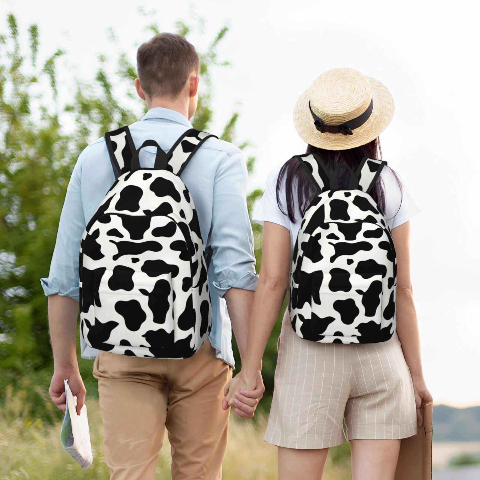 Casual Canvas Backpack Without Interlayer Large Capacity Stick Bag Design For Outdoor Shopping Office Outdoor Sports Simple Cow Print Pattern, Vector Art Style_4 Medium