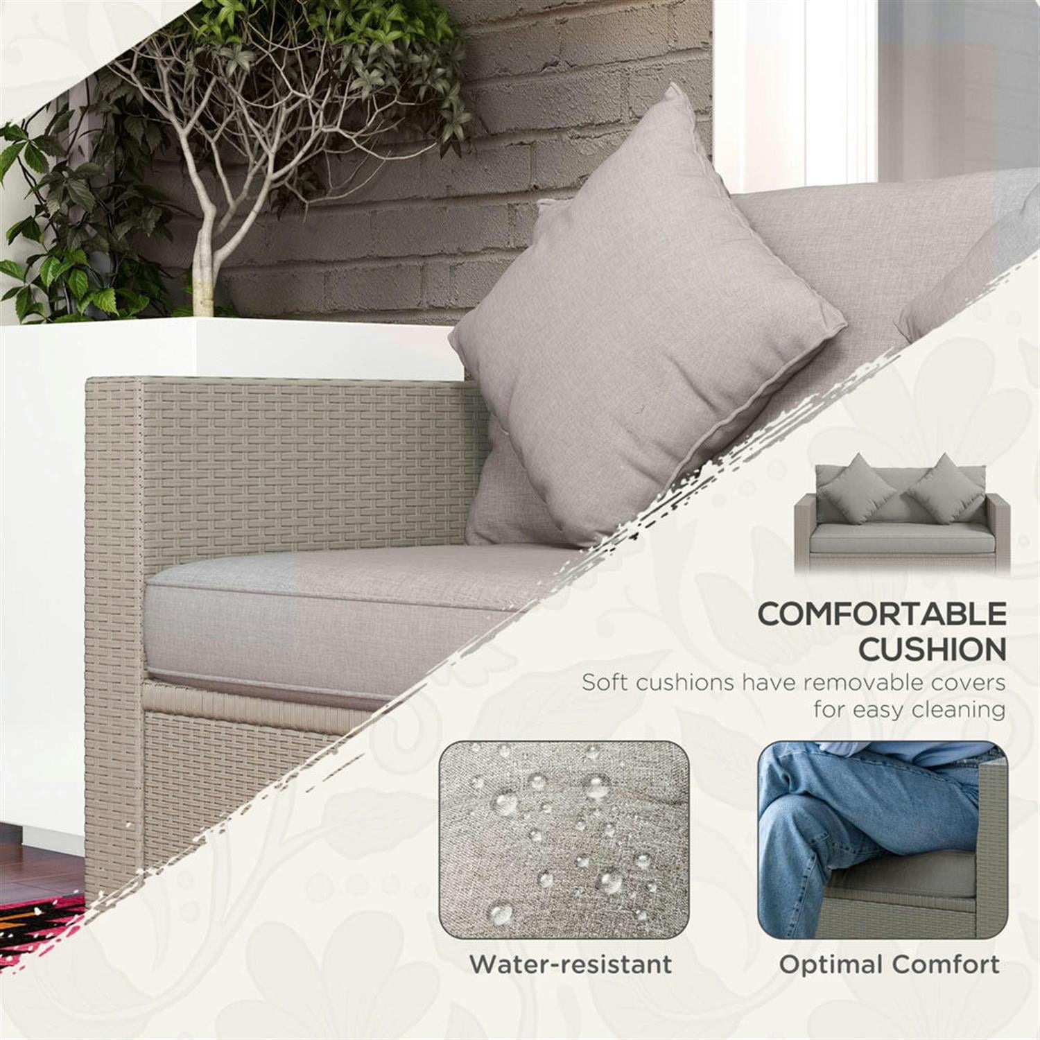 Demi Bonn Outdoor Wicker Loveseat, Patio Sofa with 2 Seats PE Rattan, 2 Throw Pillows Included, Comfortable Couch Set for Garden, Backyard, Gray