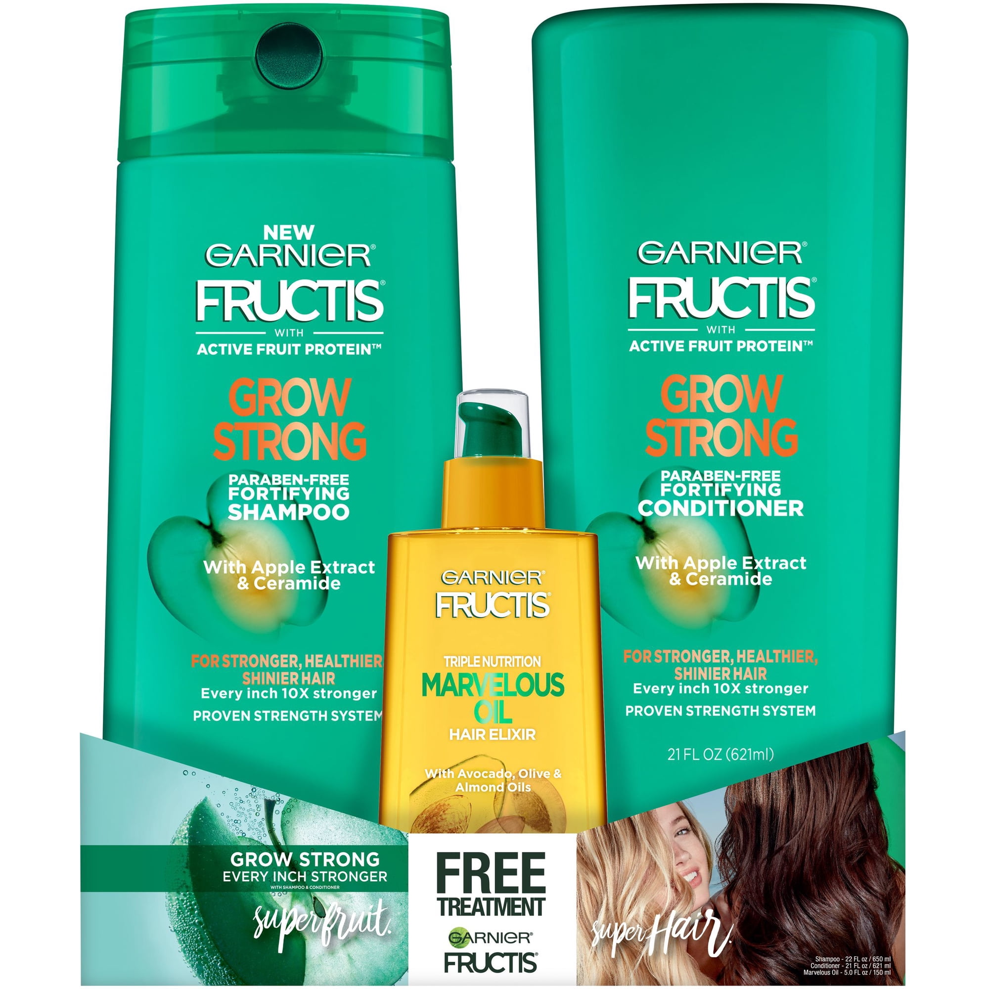 ($15 Value) Garnier Fructis Grow Strong 3-Piece, Shampoo, Conditioner & Treatment