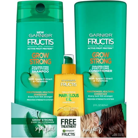 ($15 Value) Garnier Fructis Grow Strong 3-Piece Holiday Gift Set, Shampoo, Conditioner & Treatment