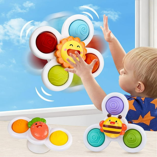 Juguetes Giratorios, 3 Piezas De Juguetes Sensoriales con Ventosas, Juguetes De Baño para Jugar, Aliviar El Estrés, Regalos para Niños Y Niñas