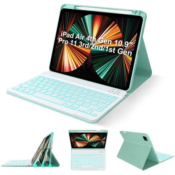 Open Box iPad Keyboard Case for iPad Air 5th/4th Gen 2022/2020 10.9 inch - Pro 11 4th 3rd 2nd 1st Gen 2022/2021/2020/2018, Detachable BT Backlit Magnetic Keyboard, Built-in Pencil Holder, Smart Cover (Green