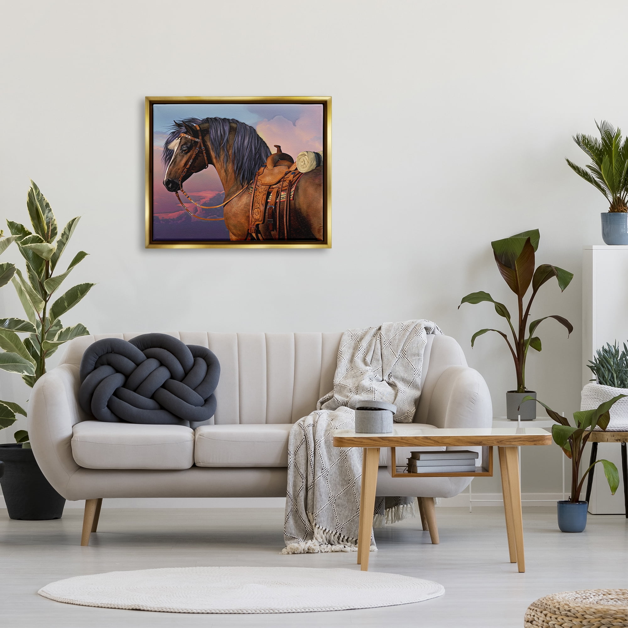 Stupell Industries Cowboy's Pride Horse & Saddle Animals & Insects Painting Gold Floater Framed Canvas Art Print Wall Art, 31 x 25