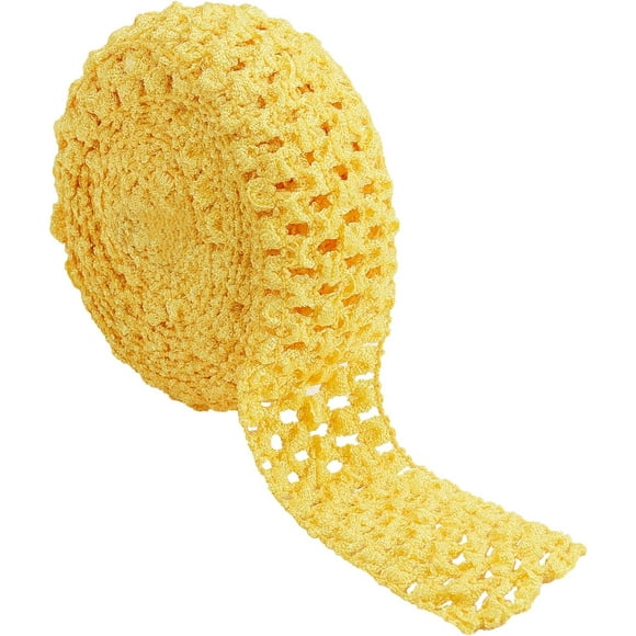 5.5 Yards 1.6" Wide Elastic Crochet Headband Ribbon Polyester Crochet Stretch Trim Fabric for Hair Accessories Tube Top Hair Band Making Yellow
