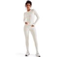 thumbnail image 3 of Women 2 Piece Seamless Ribbed Workout Sets With Zip Up Jacket High Waisted Gym Yoga Leggings, 3 of 6