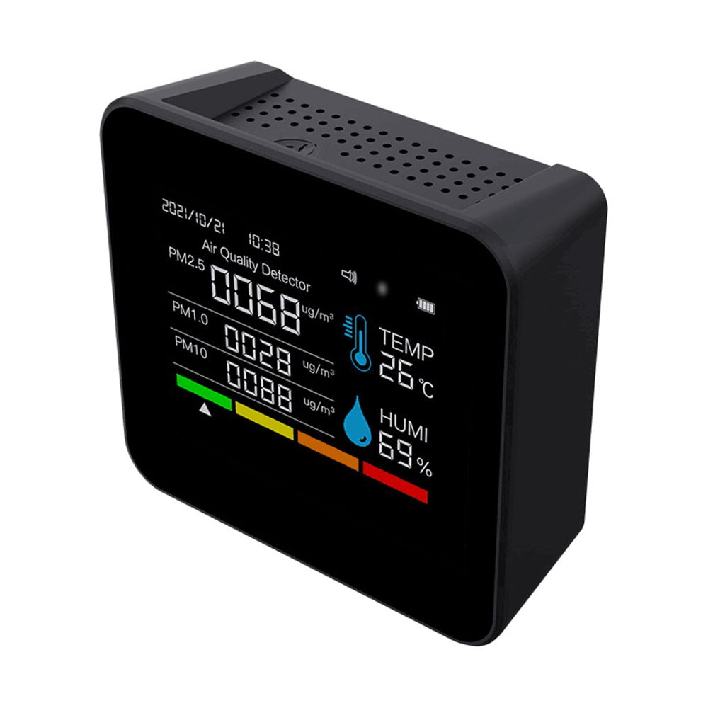 Quality 9 In 1 BT Air Quality Monitor CO2 Meter Carbon Dioxide Detector Time/Date CO2 TVOC HCHO PM2.5 PM1.0 PM10 Temperature Humidity Detection Support APP Control With Alarm