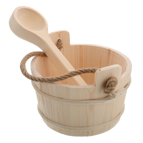 FRCOLOR Sauna Accessories Kit 1 Set Wooden Bucket and Ladle Ideal for Steam Room Foot Bath Suitable for Men and Women