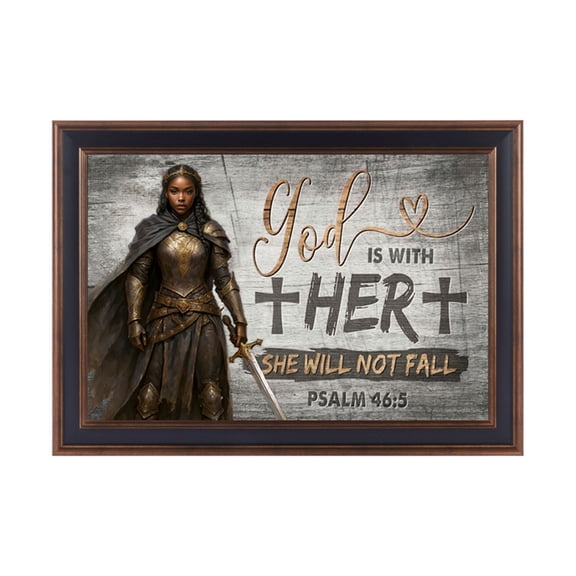 Framed Canvas Art: African American Women - Black Girl Warrior God Is With Her Inspiring Decor - Christian Wall Art - 8x12 inch