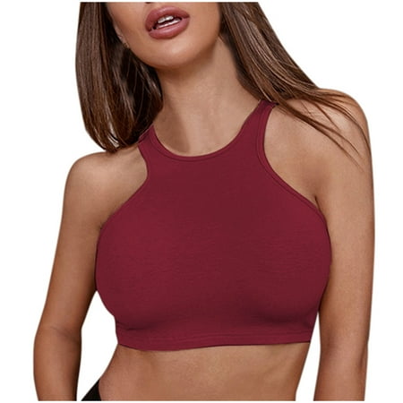 

CYMMPU Women Clothing Women s Sexy Bustier Sleeveless Streetwear Round Neck Tank Slim Fit Crop Tops Cami Solid Summer Shirts Cropped Tank Red