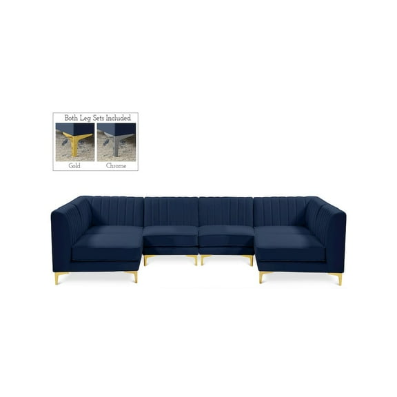 Meridian Furniture Alina Navy Velvet Modular Sectional