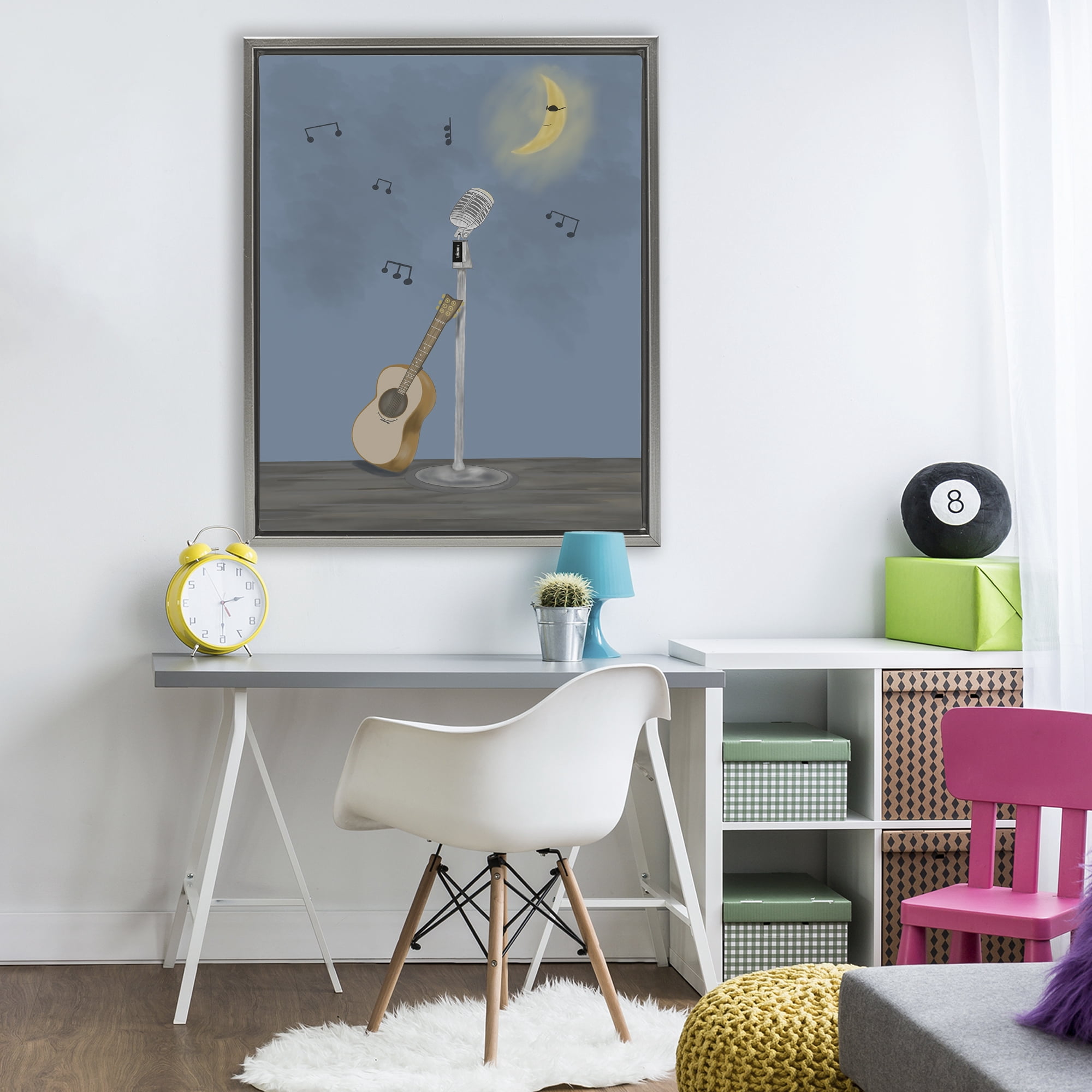 Stupell Industries Music And Moon Stage Gray Framed Floater Canvas Wall Art, design by Leslie Hermosa