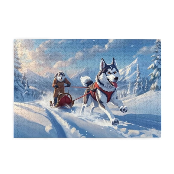 500 Piece Husky Sledding Snow Jigsaw Puzzle Adult Puzzle Challenging & Fun Activity Home Decor Unique Artwork Great Gift Idea