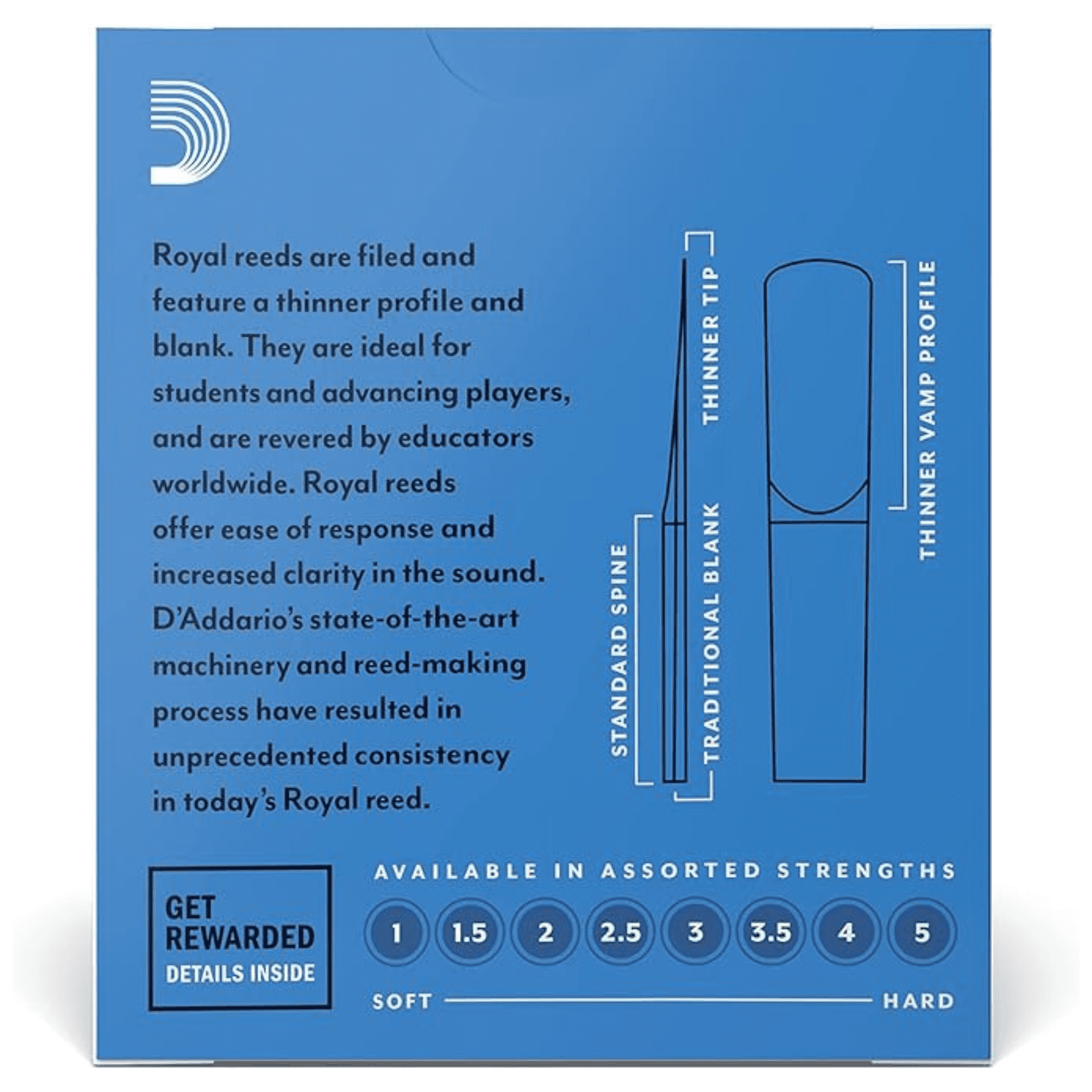 Royal by D'Addario Bb Clarinet Reeds, Strength 2.5, 10-pack