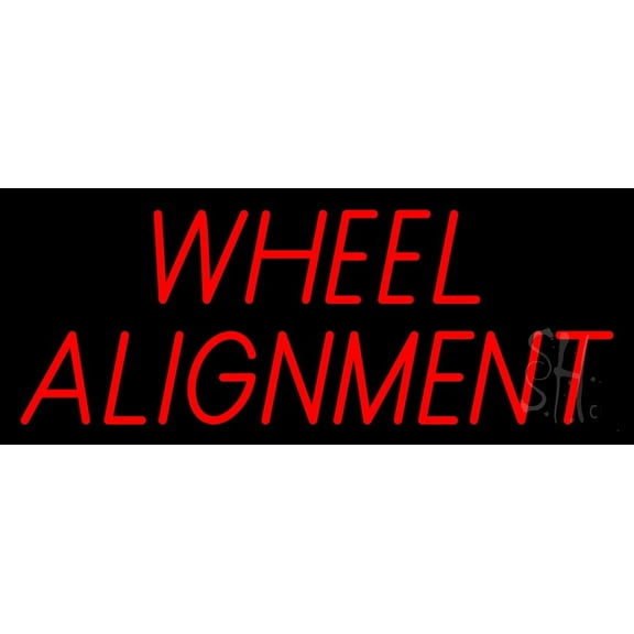 Red Wheel Alignment 1 LED Neon Sign 13 x 32 - inches, Clear Edge Cut Acrylic Backing, with Dimmer - Bright and Premium built indoor LED Neon Sign for automotive store, and mall.