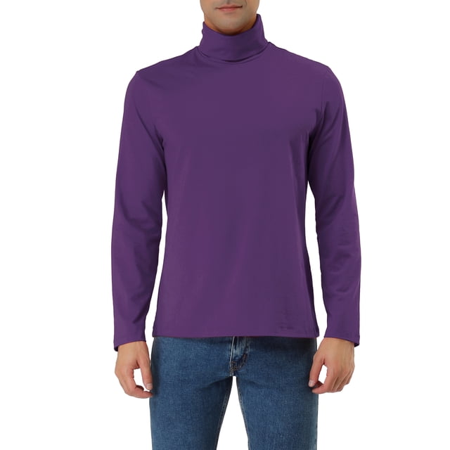 INSPIRE CHIC Men's Sweaters Pullover Turtle Neck Long Sleeve Stretchy Slim Fit Tops 50 Dark Purple