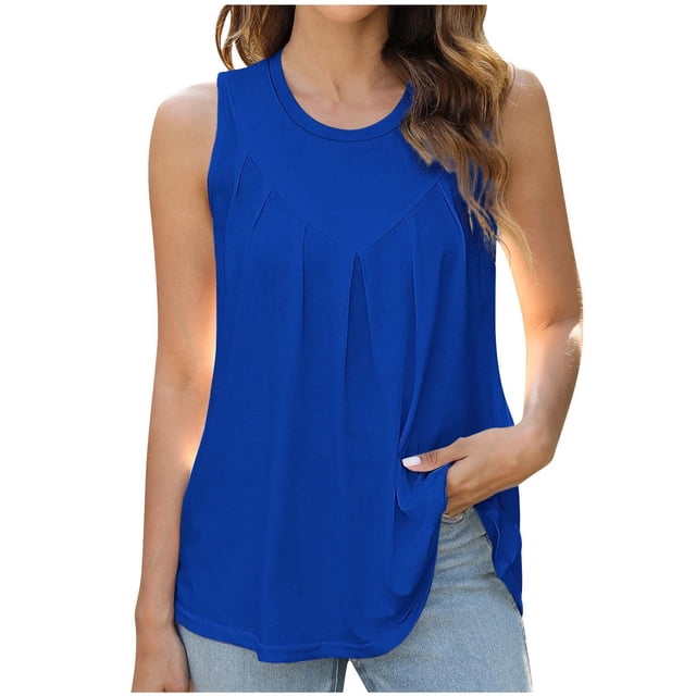 FAIWAD Camisole pour Femmes Smmuer Col Rond Sans Manches Tuniques Décontractées Froncées Grande Taille Chandails à Enfiler