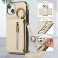 thumbnail image 3 of Decase Compatible with iPhone 14 Case with Card Holder and Strap for Women,Crossbody Lanyard,Stand Ring Kickstand,Snap Clasp,Phone Wallet Case,Beige, 3 of 10