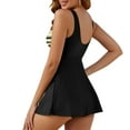 thumbnail image 2 of Women's V Neck One Piece Swimsuit Turn Around Front Net Yarn Printing Swimdress Yellow and Black Stripes Medium, 2 of 8