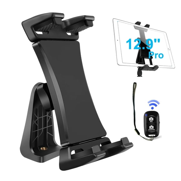Adaptador de montaje en trípode para tableta iPad Soporte de abrazadera universal giratorio de 360 ????grados con control remoto Bluetooth para iPad Pro 12.9 11 10.5 iPad Air Mini Surface Tab Galaxy T