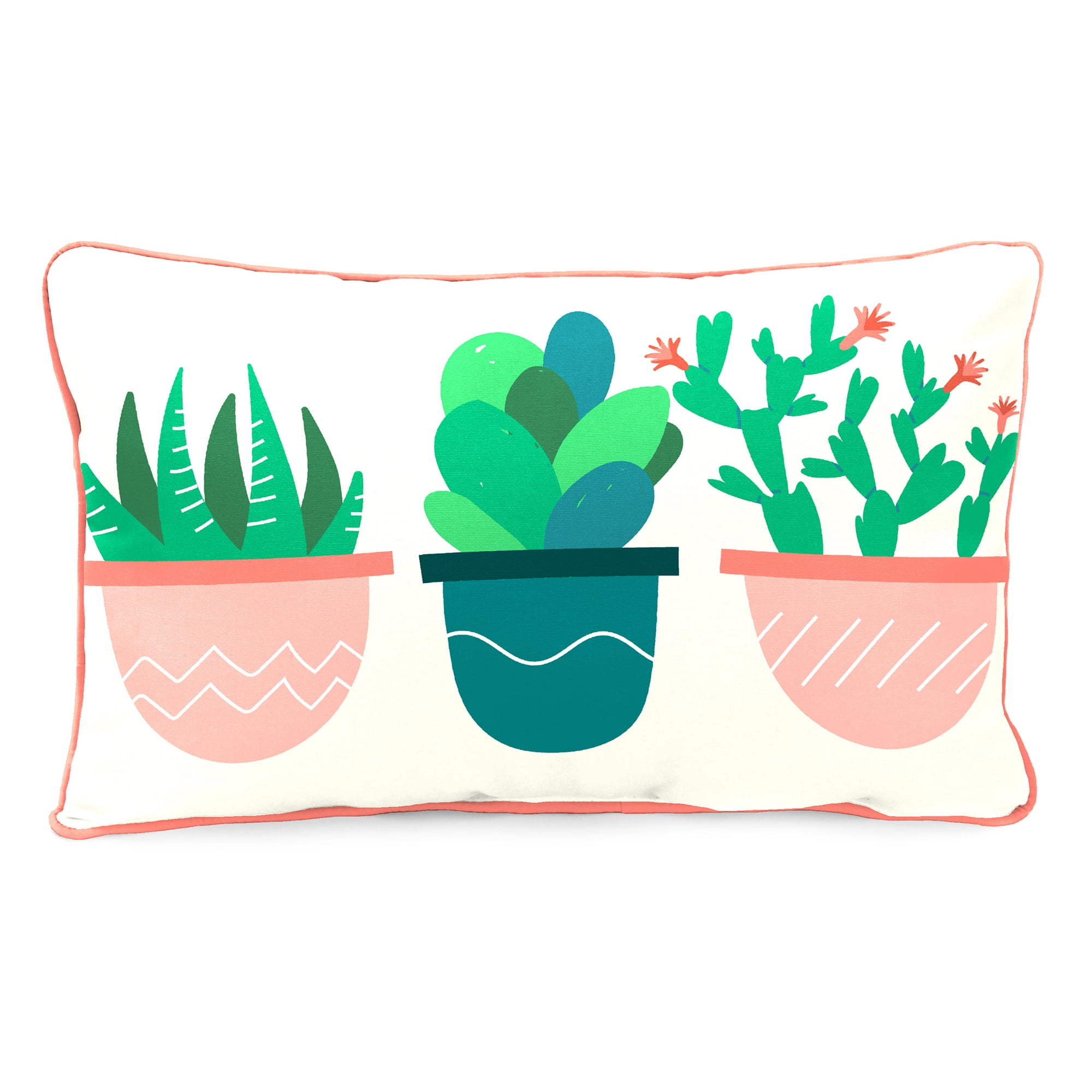 Mainstays Succulents Reversible Outdoor Throw Pillow, 12" x 16", White