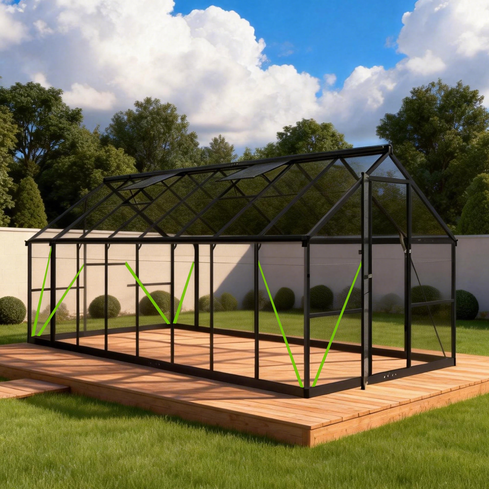 PABIMIA  8 x 16 ft Polycarbonate Outdoor Greenhouse, Walk-in Aluminum Greenhouse with Roof Vent, Black