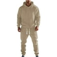 thumbnail image 3 of Txeol Mens Textured Track Suits 2 Piece Set with Hoodie Sweatshirt and Sweatpants Trendy Casual Sweatsuit Set Airport Outfit Khaki,XXL, 3 of 10