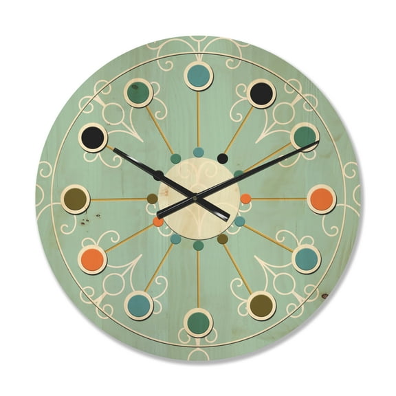 Designart 'Minimal Turquoise Ornament' Mid-Century Modern Wood Wall Clock