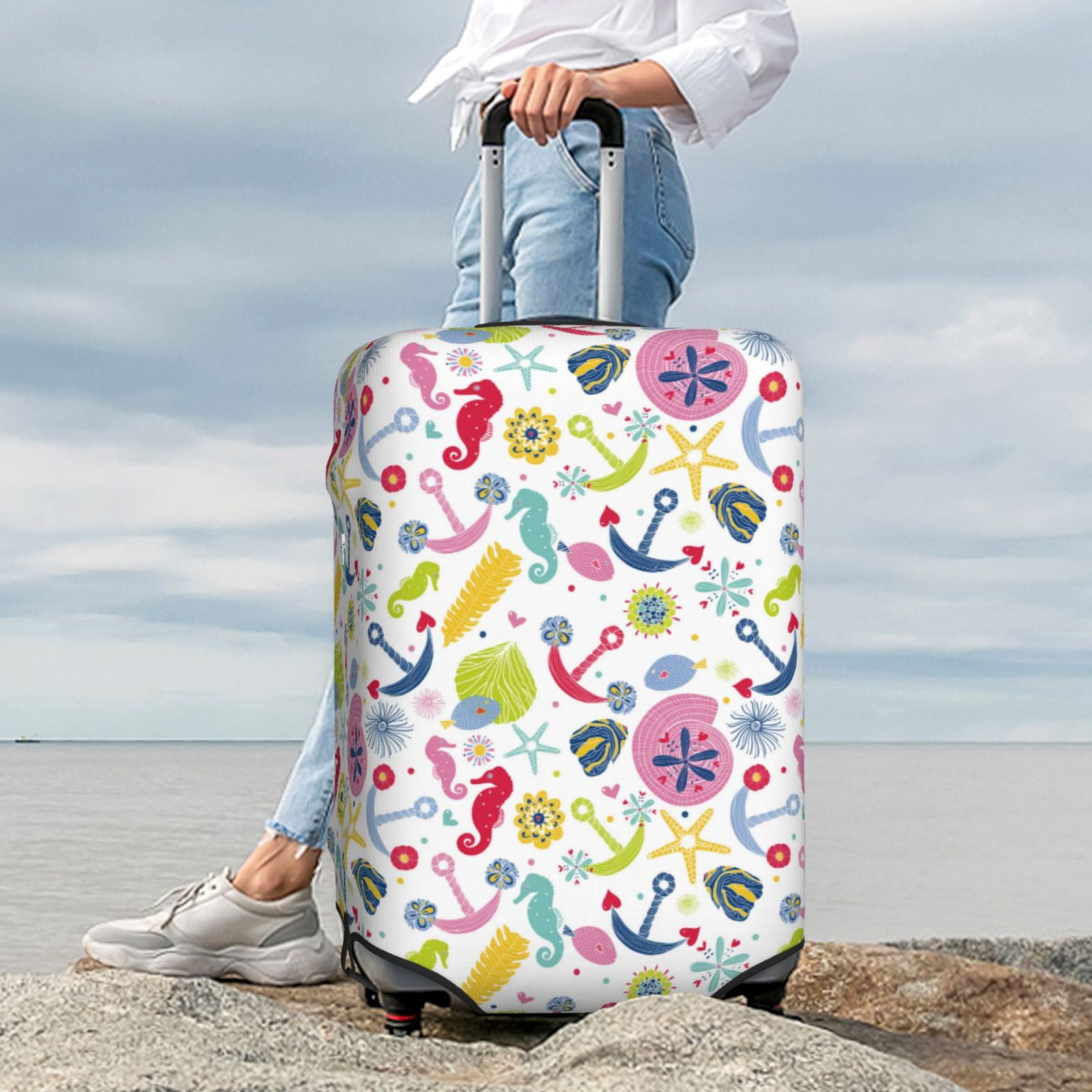 Hirioo Undersea Seahorse for Elasticity Suitcase Cover (No luggage Included) Durable Luggage Protector Fits 18-32 Inch Luggage-Medium