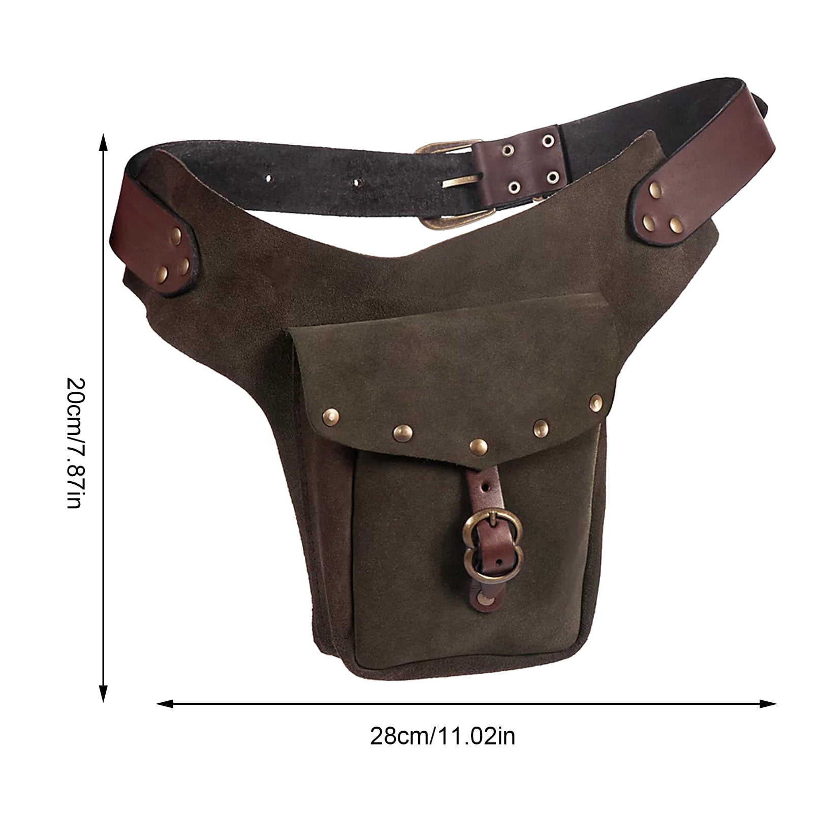 Modstep Women Mens Retro Waist Bag Outdoor Hiking Fanny Pack Adjustable Leather Belt Button Pocket Decoration Gift for Party Green