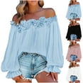 thumbnail image 2 of ShiShine Womens Casual Off Shoulder Tops Long Sleeve Solid Color Ruffle Flowy Blouses Shirts, 2 of 7